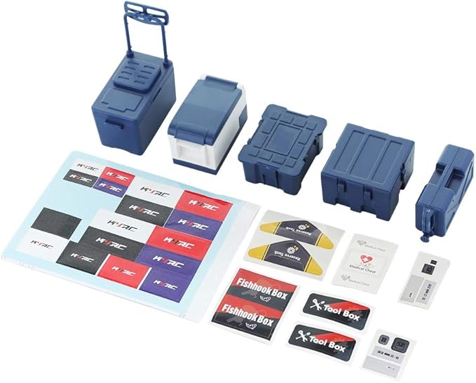 5PCS Plastic RC Mini Tool Set/Fishing Box/Medical Chest/Refrigerator/Fuel Tank/Tool Case Compatible with traxxas TRX4 Axial SCX10 1/10 1/8 RC Crawler Climbing Car Simulation Decoration(Blue)