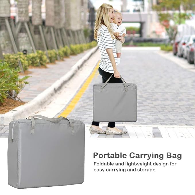 BABY JOY 2 in 1 Travel Crib with Side Zipper, Portable Baby Playard with Soft Washable Mattress, Installation-Free Home Playard with Carry Bag for Airplane, Lightweight Playpen for Infants &Toddlers