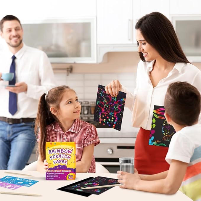 FUNNYB&G Rainbow Scratch Paper Art for Kids - 100 Pcs Magic Rainbow Scratch Paper Off Set Scratch Easter Crafts Arts Supplies Kits Pads Sheets for Party Games Halloween Christmas Birthday Gifts
