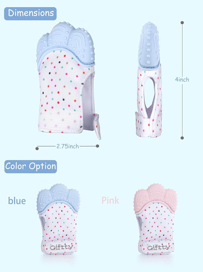Giftty Teething Mitten Chew Mitt Baby Teether Glove - Self Soothing Teether, Teething Pain Relief Soothing Toy, Prevent Scratches - For 0-6 Months