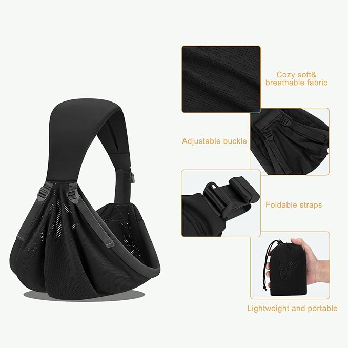 Baby Sling Carrier,Baby Carrier Newborn to Toddler,Toddler Carrier,Portable Lightweight & Spreadable Shoulder Straps(Black)