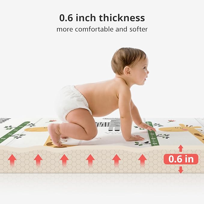 Foldable Baby Play Mat, PIGLOG 0.6in Thick Waterproof Playmats for Babies and Toddlers Kids, Safe Foam Playmat for Tummy Time, 50x50 Playpen Mat, Reversible Portable Baby Floor Mat for Infant, Giraffe