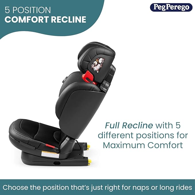 Peg Perego Viaggio Flex 120 Booster, 4D Total Adjust for Safety & Comfort, No Armrests, Compact Fold for Travel, 40-120 lbs, Made in Italy, John Deere (Black/Green)