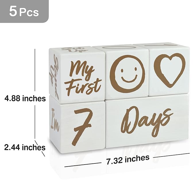 I'm Solid Wood Weekly Monthly Yearly Baby Milestone Age Blocks, Gender Neutral, Newborn Gifts & Keepsakes for Picture Props (5 Pcs/White)