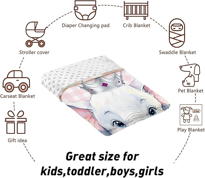 Custom Name Crib Bedding Set - Elephant Theme, Personalized Pink Checkered Nursery Bedding 3-Piece Set– Soft Blanket, Fitted Sheet, Changing Pad Cover – for Newborns Girls Nursery Gifts