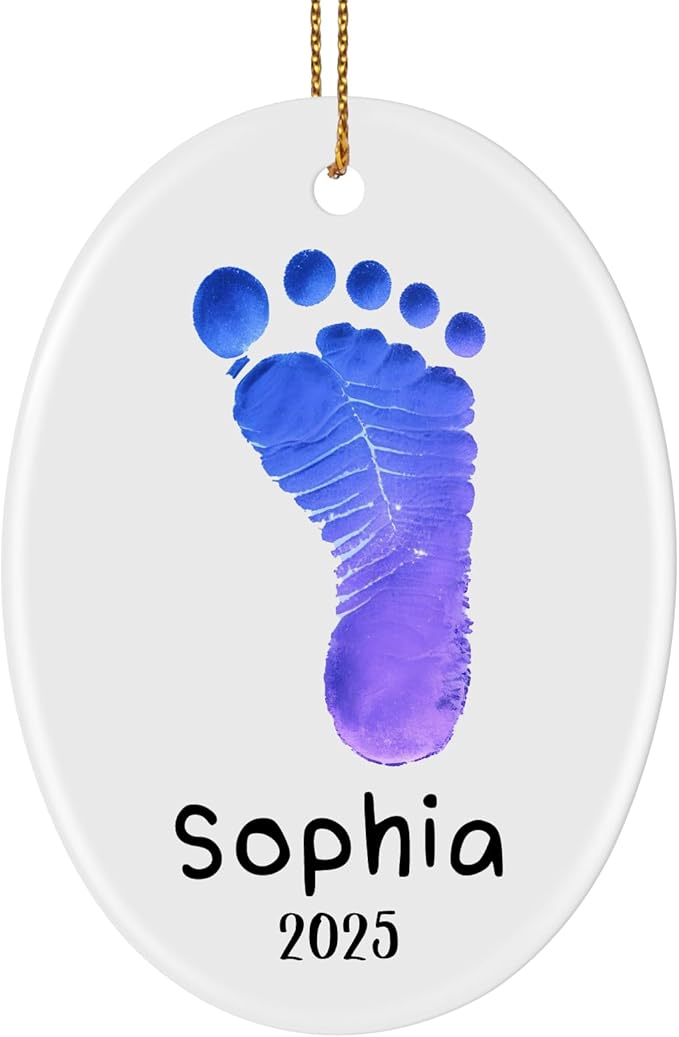 Baby Hand and Footprint Ornament - Baby's Frist Christmas Ornament with Custom Photo, Name, Date - Personalized Baby Gift, Newborn Keepsake, New Mom Gifts
