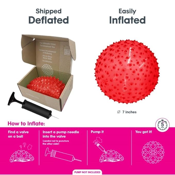 Edushape Original Sensory Ball for Baby - 7" Deflated with Pump, Transparent Red, Enhances Gross Motor Skills for Kids 6 Months & Up
