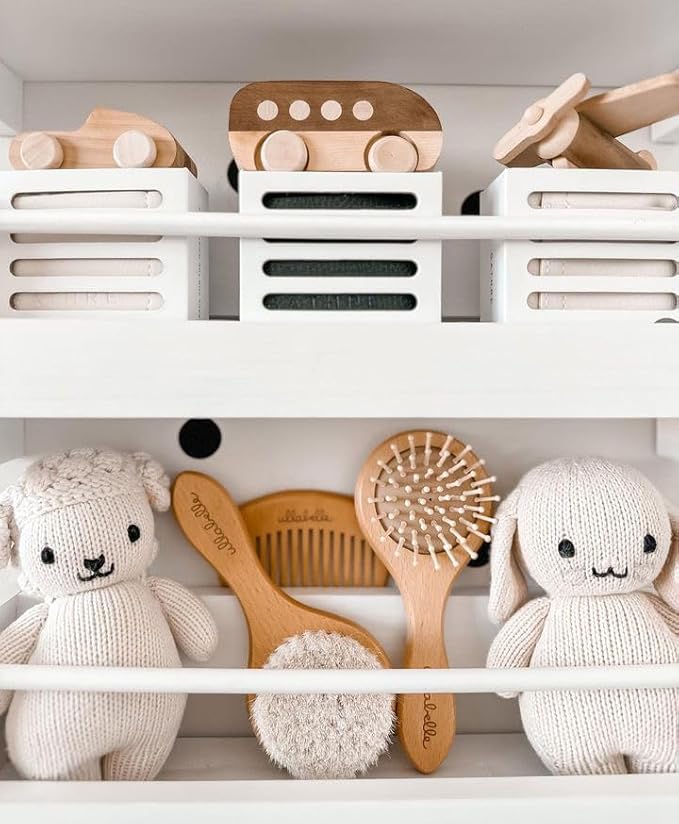 3 Piece Wooden Baby Hair Brush and Comb Set for Newborns & Toddlers in Chic Gift Box - Ultra Soft Natural Goat Hair and Wood Baby Brush Set Prevents Cradle Cap - Perfect Registry Gift (Sage)