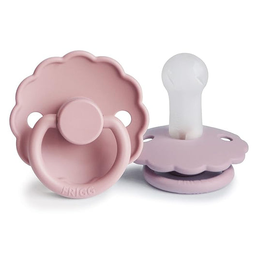 FRIGG Daisy SilkySoft Silicone Baby Pacifier | Made in Denmark | BPA-Free (Baby Pink/Soft Lilac, 6-18 Months)