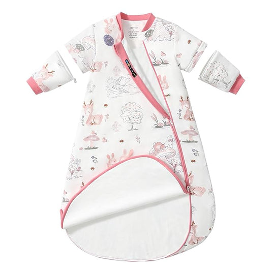 Baby Sleep Sack 6-12 Months, Cotton Detachable Long Sleeve Sleep Sack, 2.5 Tog Toddler Sleeping Sack with Temperature Strips, 2-Way Zipper Wearable Blankets for Newborns, Bunny