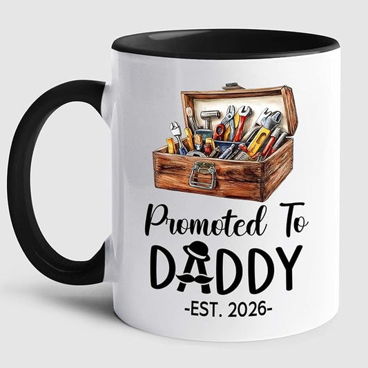 Customized Promoted To Daddy Ceramic Coffee Mug Gift For Daddy Grandpa Father EST 2026, Personalized Dad Accent Mug With Name & Year, First Time Dad White Coffee Cup, Future Papa Travel Mug 11Oz 15Oz