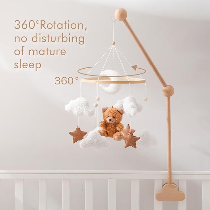 EERKEOD Baby Crib Mobile Bear Nursery Mobile for Boys Girls Teddy Velvet Mobile Nursery Decor for Infant Bedroom Hanging Baby Mobile for Bassinet Newborn Baby Gift（Brown Bear）