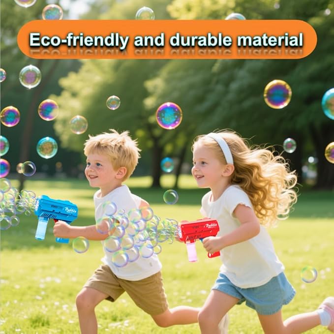 2 Pack Kids Bubble Gun，Automatic Light Up Bubble Machine with 2 Bottles Refill Solution，Bubble Guns Blaster for Toddlers，Outdoor Bubble Blowing Toys, Easter Basket Essentials,Party，Birthday Gifts