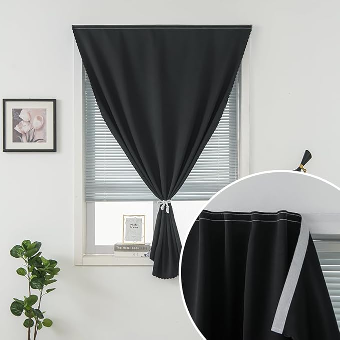 Adhesive Blackout Curtains- Self Stick Shades Window Blinds Curtains No Rod Needed Easy to Hang Curtains, Use for Bedroom, Living Room, Dining Room, Kitchen, Home Office, 35"W X 79"L, Black, 1 Panel