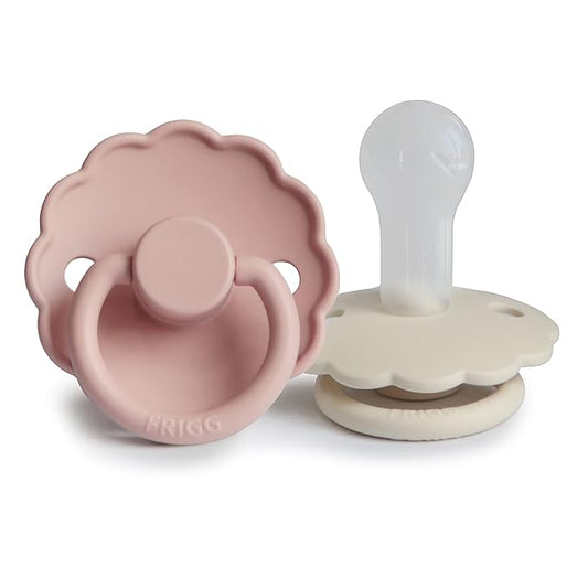 FRIGG Daisy SilkySoft Silicone Baby Pacifier | Made in Denmark | BPA-Free (Blush/Cream, 6-18 Months)