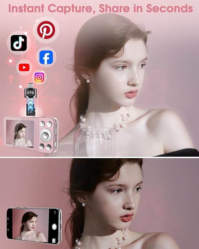 Digital Camera, Autofocus 48MP 4K Camera for Photography with 32GB Card, Portable Compact Point and Shoot Digital Camera for Teens Adult Beginner Kids with Metal Shell, 2000 mAh Battery