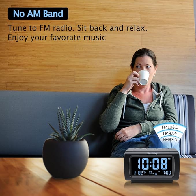 DreamSky Alarm Clock Radios for Bedrooms with Battery Backup, Large Big Numbers with Brightness Dimmer, USB Port, Bedside Digital FM Radio with Sleep Timer, Temperature, Adjustable Volume, Snooze