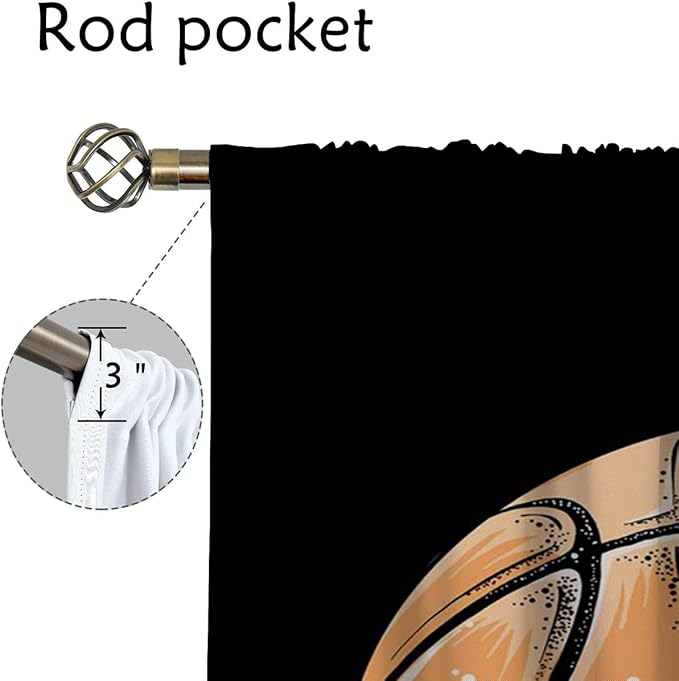 Basketball Blackout Curtains for Boy Girl Room Darkening Decor,Sport Theme Motto Dark Background Bedroom Living Room Home Rod Pocket Thermal Insulated Window Curtain/Drapes Panel,55x63 Inch…