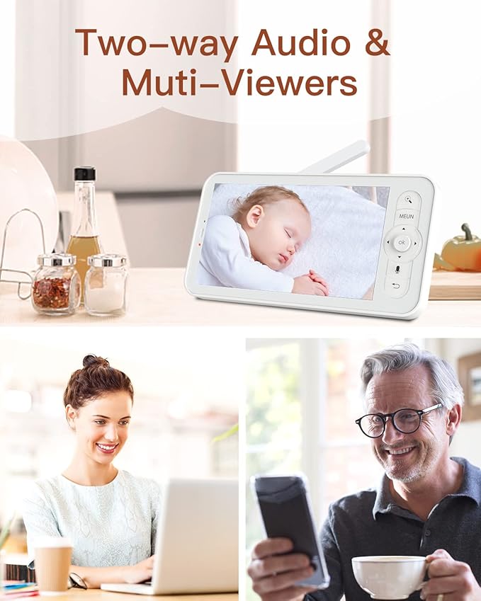 ARENTI Baby Monitor, 2K Video Baby Camera with 5-Inch Upgraded Wireless Display, Super Night Vision, Lullabies, Cry & Motion Detection, Temp & Humidity Sensor, Two Way Audio