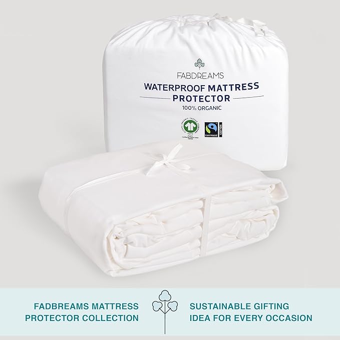 Fabdreams King Organic Cotton Mattress Protector, Waterproof, 78x82+17in, GOTS Certified, Temperature Regulating, Breathable, White