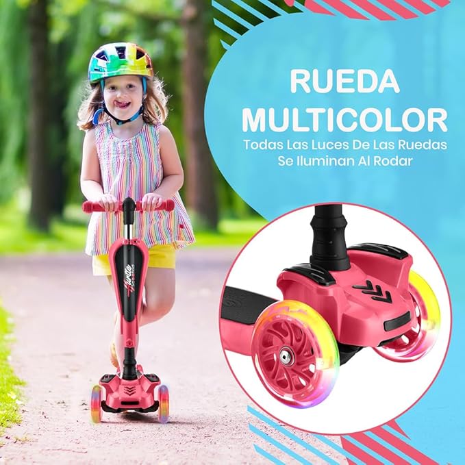 Hurtle 3-Wheeled Scooter for Kids - Wheel LED Lights, Adjustable Lean-to-Steer Handlebar, and Foldable Seat - Sit or Stand Ride with Brake for Boys and Girls Ages 1-14 Years Old