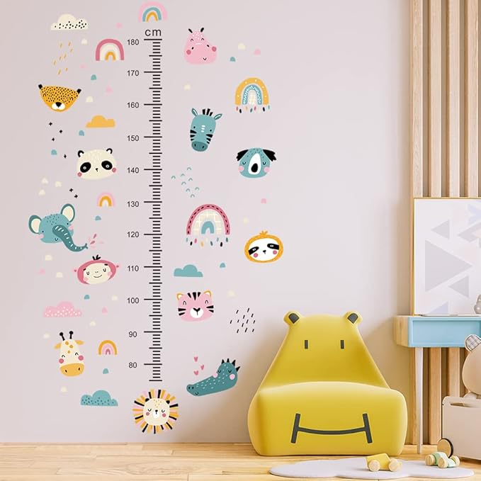Kids Measuring Height Wall Decals Cute Cartoon Animal Stickers DIY Removable Peel and Stick Kids Room Wall Decoration for Boys and Girls Bedroom Nursey Classroom Playroom Decal