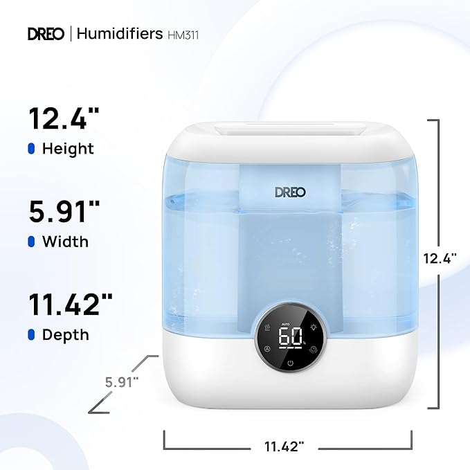 Dreo Humidifiers for Bedroom, 6L Top Fill Quiet Supersized Cool Mist Humidifier for Large Room, 60 Hour Runtime, Ultrasonic Humidifiers for Home, Baby, Plant, Indoor, Night Light, Blue