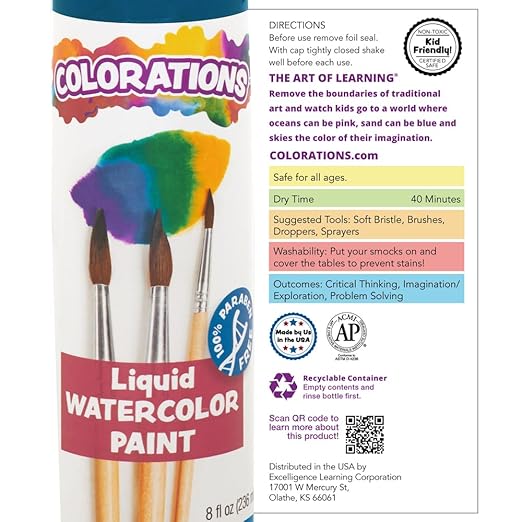 Colorations PLWS Liquid Watercolor Paint, 8 fl oz, Set of 8, Non-Toxic, Painting, Kids, Craft, Hobby, Fun, Water Color, Posters, Cool effects, Versatile, Gift