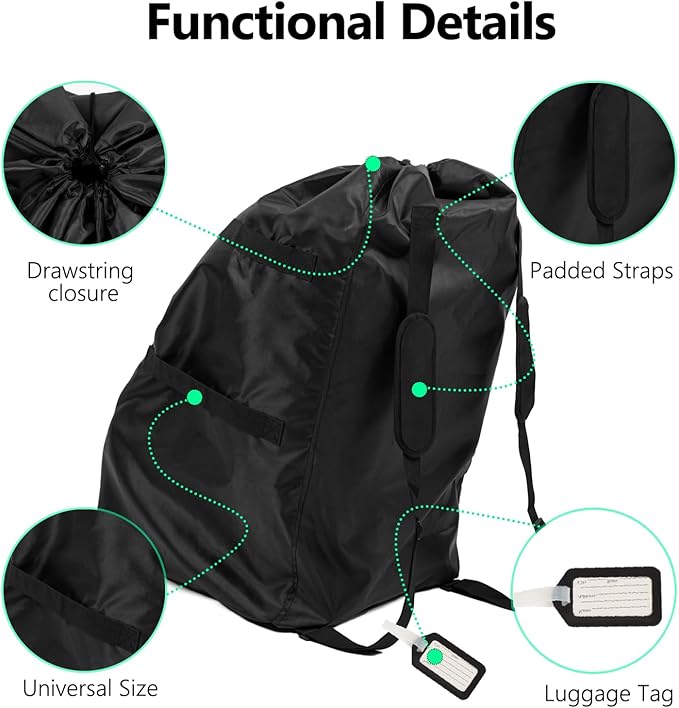 elaia Car Seat Travel Bag for Airplane, Waterproof Wearable with Straps, Large Capacity Padded Car Seat Check Bag, Perfect for Air Travel, Family Vacations, and Parents with Infants