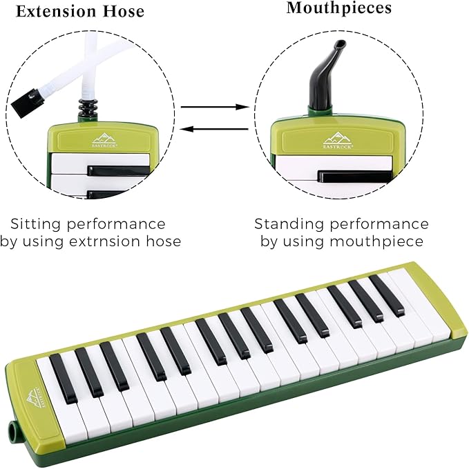 EASTROCK 32 Key Melodica Instrument Air Piano Keyboard Soprano Melodica with 2 Mouthpieces Tube Sets Carrying Bag for Beginners Adults Gift Green