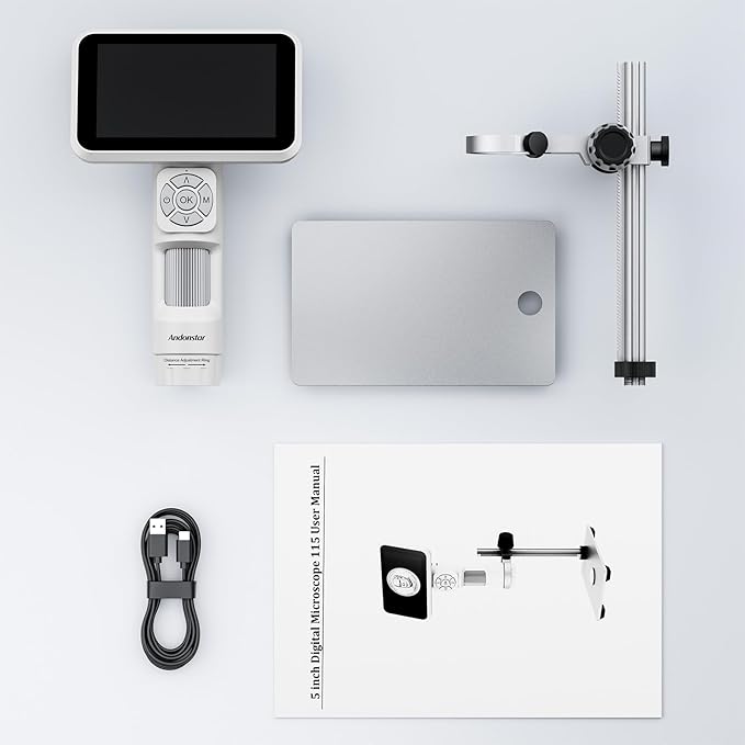 Andonstar Digital Microscope, 5" 1080P Coin Microscope Camera for Error Coin with 7.3" Metal Stand for Adults Kids, Handheld USB Coin Magnifier with 8 Adjustable LED Lights, Windows Mac PC View, AD115