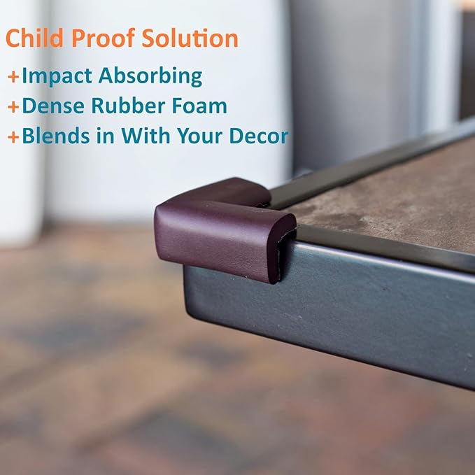 Furniture Edge 16.2ft & Corner Guards | Protective Foam Cushion | 15ft Bumper 4 Adhesive Childsafe Corners | Baby Child Proofing Foam Set and Safe for Table, Fireplace, Countertop | Brown