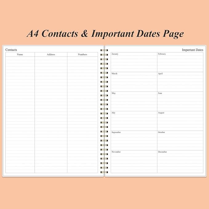 Daily Planner Undated - 8.5" x 11" To Do List Notebook Hourly Schedules, 150 Sheets/300 Pages Spiral Appointment Planner for Women and Men,PVC Hardcover, Inner Pocket, Elastic Closure, Rose Leaf