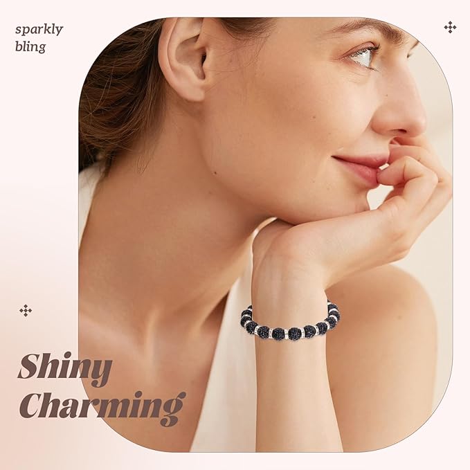 200pcs 10mm Rhinestone Beads for Jewelry Making, Black Shiny Round Disco Ball Beads Bulk, Sparkle Crystal Clay Christmas for Bracelet Baseball Necklace Earring Crafting and DIY