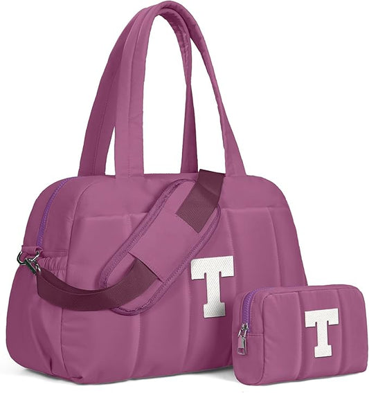 Duffle Bag with Initial, Spend The Night Bags for Women，Sweet Gift-Overnight Bag with Wet Pocket，Lightweight Travel Bags Personalized Gym Tote with Makeup Pouch