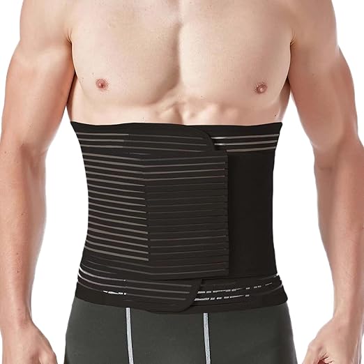 Abdominal Binder for Post Surgery & Postpartum Recovery, Abdomen Hernia Support Belt for Women & Men (Black, Medium)