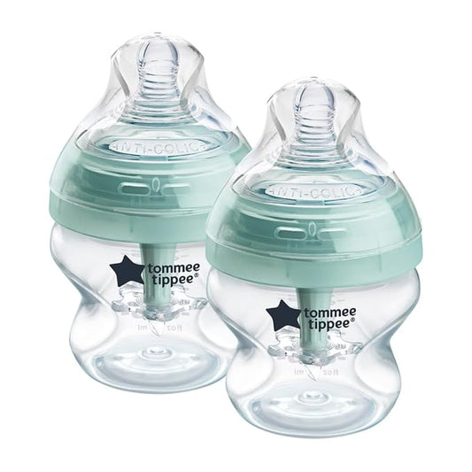 Tommee Tippee Advanced Anti-Colic 5 oz BPA Free Baby Bottles, Newborn 0+ Months, Slow Flow Breast-Like Nipple, Unique Design Keeps Air Away from Milk and Baby, Clear, Pack of 2