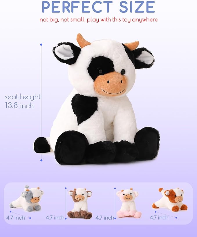 5 Pieces Cow Stuffed Animals for Boys Girls, 1 Mommy Cow with 4 Babies Soft Plush Toy Set Gifts for Kids Children 3 4 5 6 7 8 9 Years, Christmas, Birthday, Party Decorations