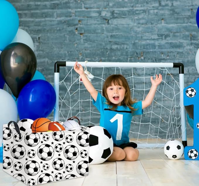 HIYAGON Rectangular Soccer Basket Kids Gift Basket Baby Boy Basket Kids Toy Storage Bin Basket Organizer Box Soccer Room Decor(Soccer)