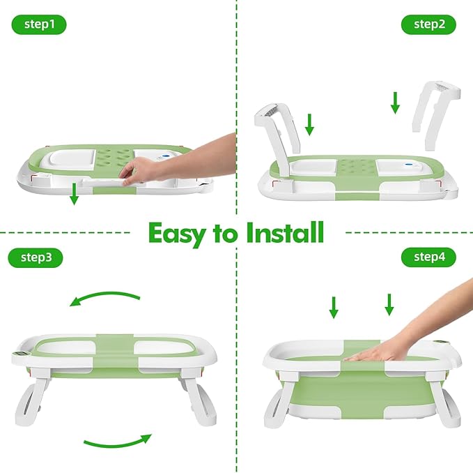 Collapsible Baby Bathtub,Baby Bath Tub with Soft Cushion & Thermometer,Baby Bathtub Newborn to Toddler 0-36 Months,Portable Travel Baby Tub