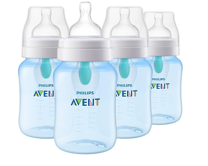 Philips Avent Anti-Colic Bottle with AirFree Vent, 9oz, with Flow 2 Nipples, 1m+, 4pk, Blue, SCY703/24