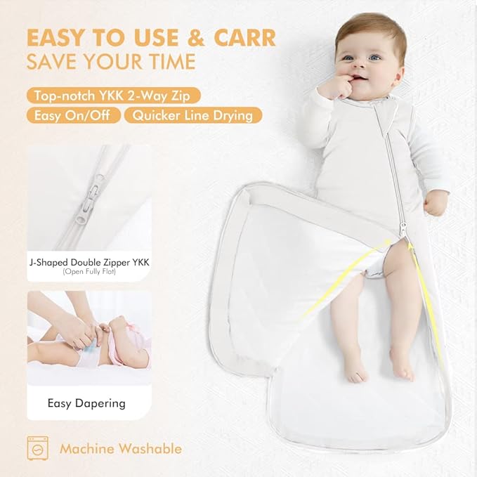 HAPIU Unisex Rayon Made from Bamboo Baby Sleep Sack TOG 1.0, 2-Way Zipper YKK, Wearable Blanket Baby