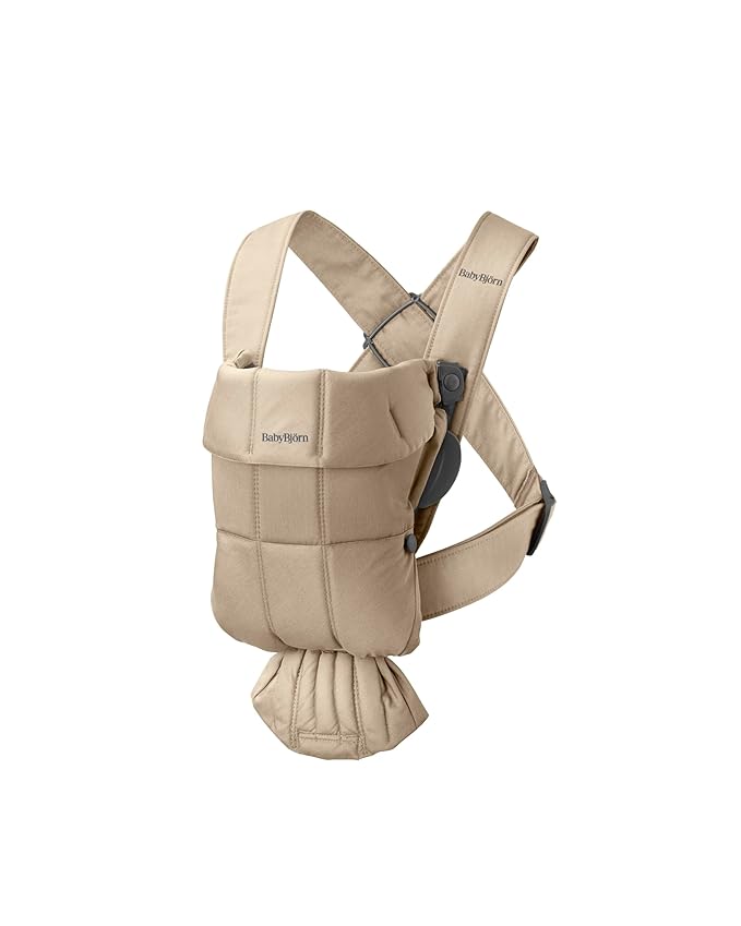 BabyBjörn Baby Carrier Mini, Beige, Woven | Newborn Carrier (7-25 lbs), Ergonomic, Easy-to-Use