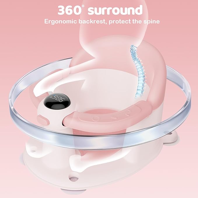 Baby Bath Seat-for Babies 6 Months & up, Water Temperature Display+Soft Cushion, Non-Slip Toddler Bath Seat for Baby, Sit Up Bath Seat for Baby, Pink