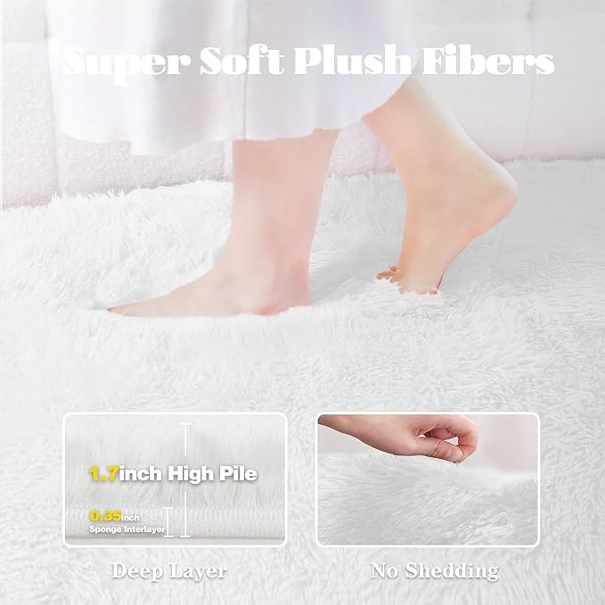 4x6 Area Rug for Living Room: Fluffy Shag Soft Washable Rugs Fuzzy Plush Indoor Carpet for Bedroom Nursery Playroom Dorm Kids Girls Boys Room (White, 4'x6')