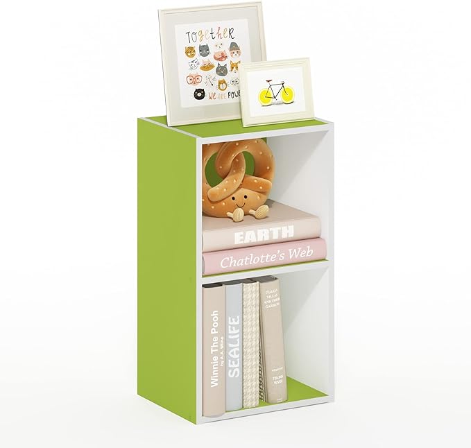 Furinno Luder Bookcase / Book / Storage, 2-Tier Cube, Green/White