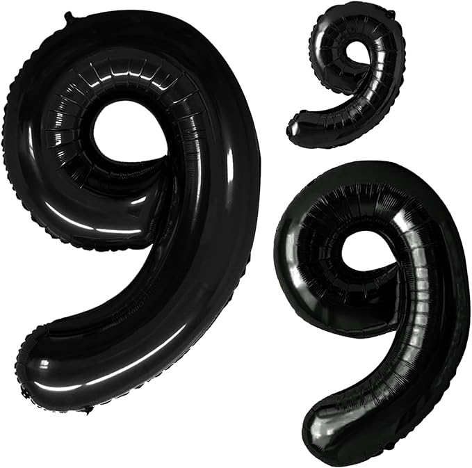 GOER Black Foil Balloons Number 9,Huge Number Balloons for 9th 19th 29th 39th 49th Birthday Party Supplies Anniversary Decorations (3 pcs,42 inch,32 inch,16inch)