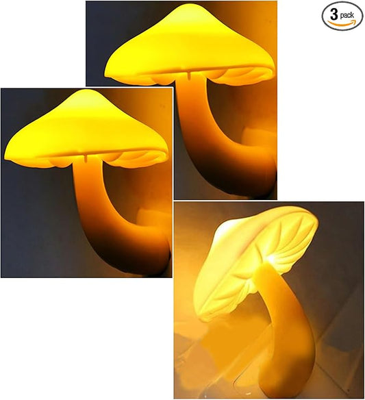 AUSAYE 3 Pack Sensor LED Mushroom Night Light Plug in Lamp Cute Night Lights for Adults Kids NightLight Bedroom,Bathroom,Toilet,Hallway,Stairs,Kitchen,Basement Warm Yellow