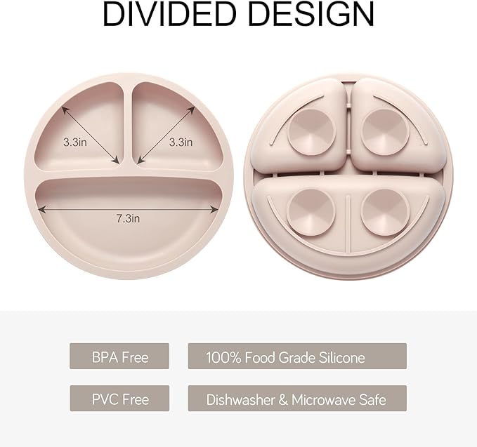 Baby Feeding Set, 2 Pack Silicone Baby Plates with Suction, 2 Pack Spoons and Forks Set for Toddler Utensils, BPA Free, Baby Led Weaning Supplies for Eating Essentials