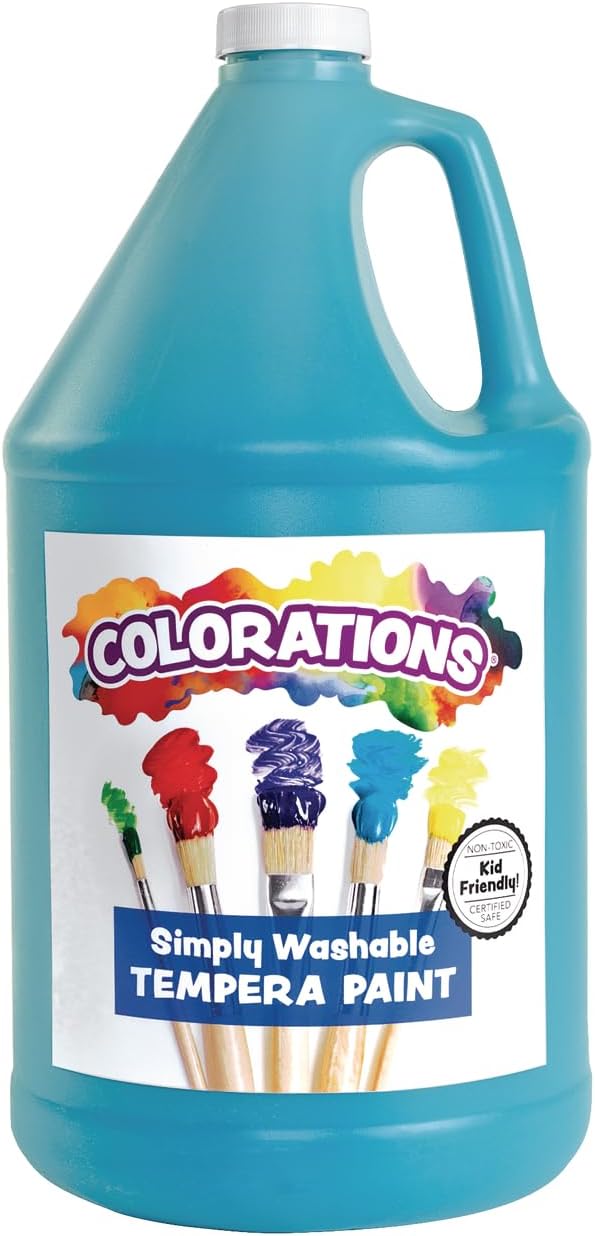 Colorations Paraben-Free Washable Tempera Paint for Kids - 1 Gallon Value Size. Vibrant Turquoise. Non-Toxic and Made in The USA